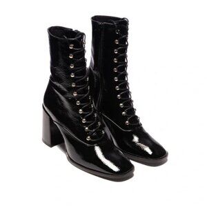 L'intervalle Malmo shiny naplack leather heel retro gothic witchy boot 40 NIB